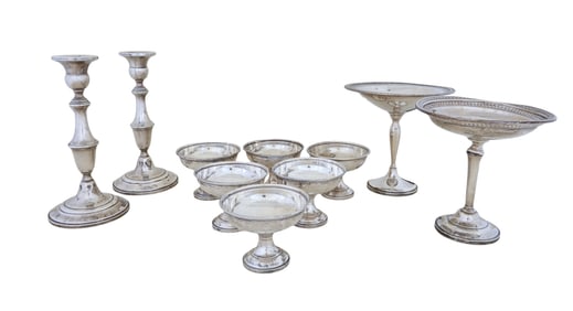Ten Pieces of Weighted Sterling Tableware, Candlestick- H.- 8 1/2 in., Dia.- 4 in. (10 Pcs.)