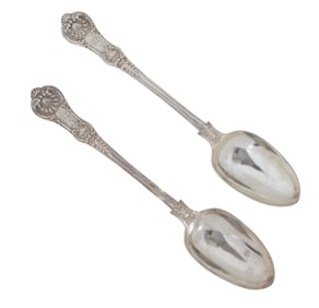 Pair of English Sterling Serving Spoons, London, 1858, by George Williams Adams, App. Total Sterling