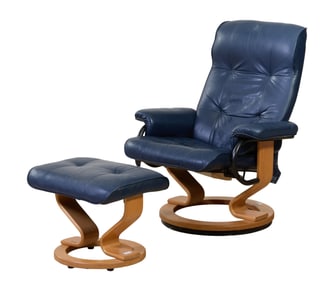 Scandinavian Fjords Hjellegjerde Norwegian Ergonomic Leather Lounge Reclining Chair and Ottoman,