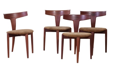 Set of Four Danish Modern Teak T Back Chairs, mid 20th c., Each- H.- 28 in., W.- 20 in., D.- 17 1/2