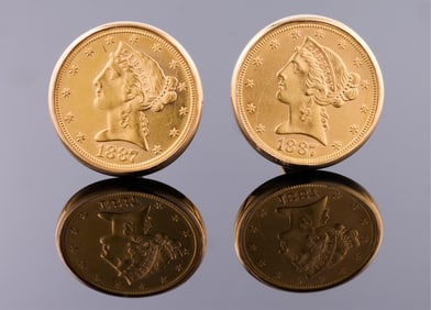 Pair of 22K Yellow Gold Liberty Head Cufflinks, App. Wt.- 26.1 grams; L.- 3/4 in. (2 Pcs.)