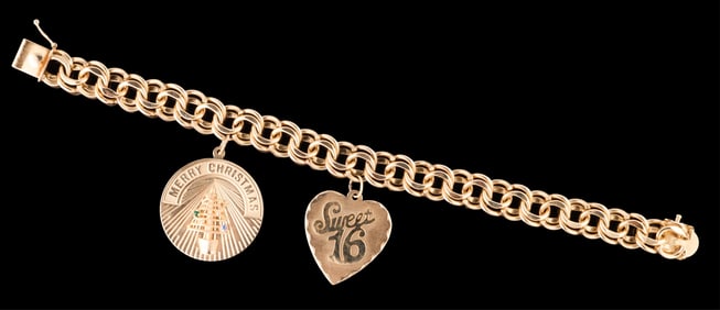 14K Yellow Gold Charm Bracelet, App. Wt.- 40.12 grams; L.- 7 3/4 in.