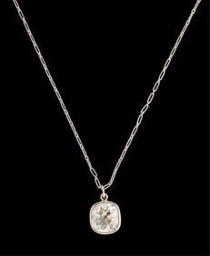 Platinum Diamond Solitaire Pendant, App. Wt.- 3.7 grams; L.- 8 1/8 in.