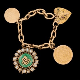 14K Yellow Gold Charm Bracelet, App. Wt.- 50.4 grams; L.- 7 3/4. in.