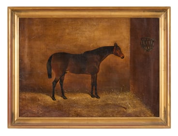 William Sidney Cooper (English, 1854-1927), "Horse and Cat in Stable," H.- 21 in., W.- 29 in., Frame