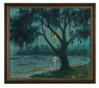 Gideon Townsend Stanton (American/Louisiana, 1885-1964), "Moonlight on the Bayou," H.- 26 in., W.-