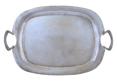 Mexican Sterling Silver Two Handled Serving Tray, 20th c., App. Sterling Wt.- 39.77 Troy oz., H.- 1