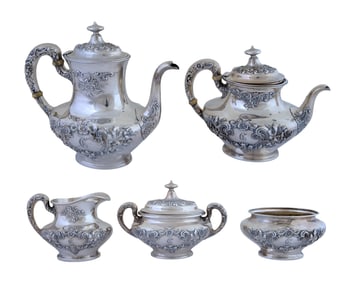 Five Piece Gorham Sterling Tea Service, 20th c., App. Total Sterling Wt.- 52.36 Troy oz., Coffee
