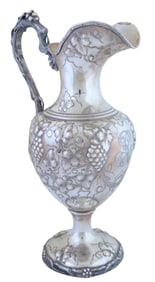 Large Sterling Grape Vine Pitcher, 19th c., App. Total Sterling Wt.- 47.74 Troy oz., H.- 15 1/2 in.,