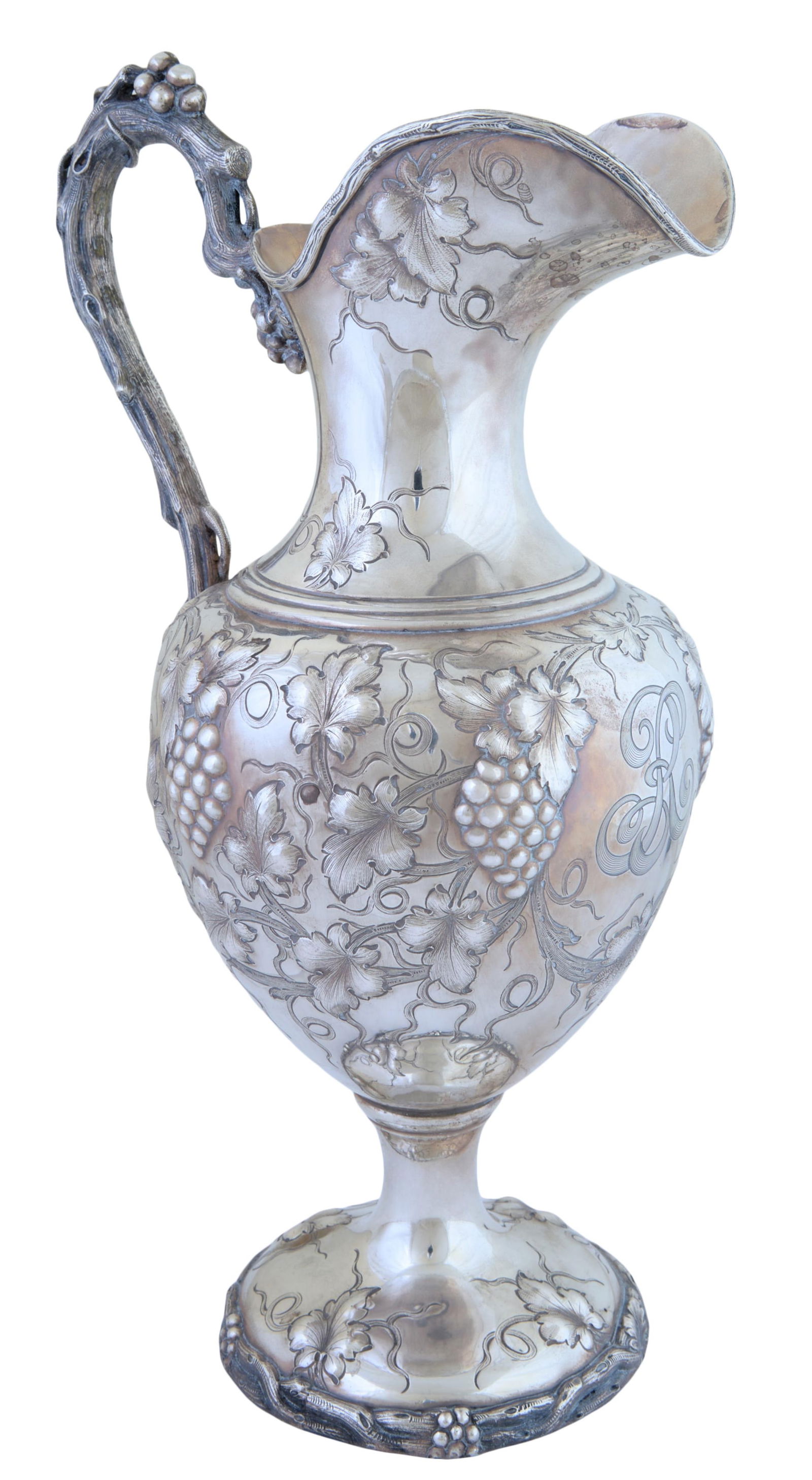 Large Sterling Grape Vine Pitcher, 19th c., App. Total Sterling Wt.- 47.74 Troy oz., H.- 15 1/2 in., (1 of 18)