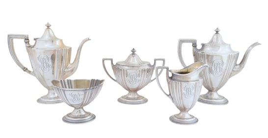 Five Piece Gorham Sterling Tea and Coffee Service, 1910, App. Total Sterling Wt.- 69.76 Troy oz.;