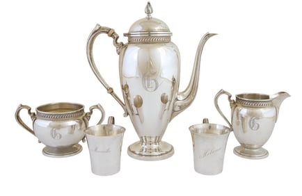 Five Pieces of American Silver, 20th c., App. Total Sterling Wt.- 30.13 Troy oz., Coffee Pot- H.- 9