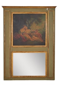 French Louis XVI Style Giltwood Verte Peinte Trumeau, 19th c., H.- 79 in., W.- 55 in.
