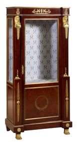 French Empire Style Ormolu Mounted Mahogany Vitrine, 20th c., H.- 64 in., W.- 29 in., D.- 16 in.