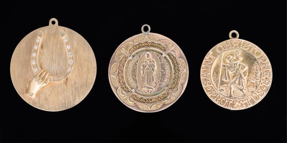 Three 14K Yellow Gold Medallions, App. Wt.- 41.6 grams; Largest- H.- 1 1/2 in. (3 Pcs.)