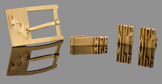 Four Pieces of Men's Yellow Gold Jewelry, App. Wt.- 39.7 grams; Buckle- H.- 1 3/8 in., W.- 2 in. (4