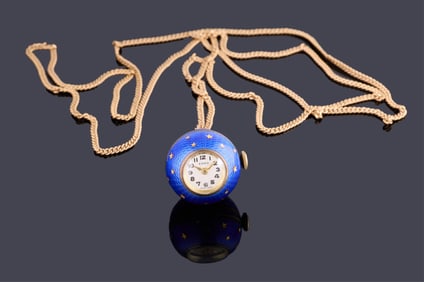 Erbo Watch Necklace, App. Wt.- 28 grams; Watch- H.- 1 1/4 in.; Chain- L.- 32 in.