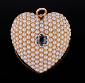 14K Yellow Gold Pearl and Sapphire Convertible Brooch/Pendant, App. Wt.- 14.1 grams; H- 1 1/4 in.,