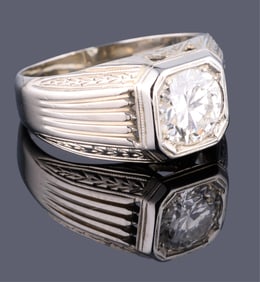 Gentleman’s 18K White Gold and Diamond Ring, Wt.- 6 grams; Size- 8 1/4.