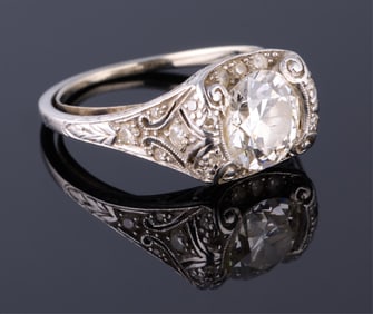 Art Deco Platinum and Diamond Ring, Wt.- 5 grams; Size- 6 1/2.