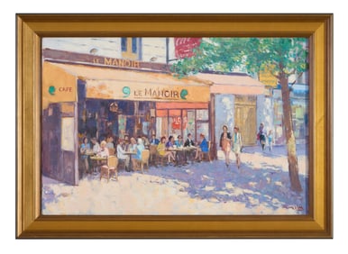 Niek van der Plas (Dutch, b. 1954), "Le Manoir Cafe," H.- 15 5/8 in., W.- 23 1/2 in., Framed H.- 19