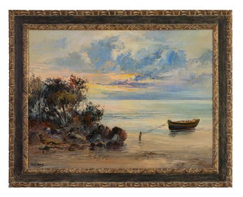 Jose Vives-Atsara (Spanish/Texas, 1919-2004), "Barco en Reposo," 1963, H.- 30 in., W.- 40 in.,