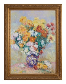 Niek van der Plas (Dutch, b. 1954), "Floral Still Life," H.- 35 1/8 in., W.- 25 5/8 in., Framed H.-
