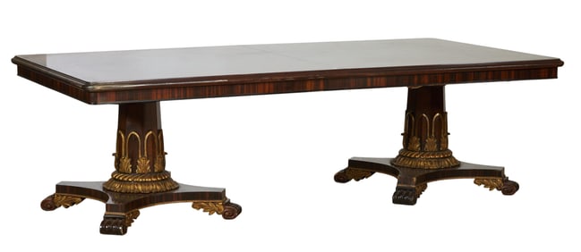 Italian Classical Style Giltwood Inlaid Extension Dining Table, 20th c., H.- 31 in., W.- 98 in., D.-
