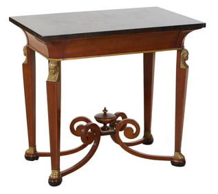 French Empire Style Ormolu Mounted Faux Marble Center Table, 20th c., H.- 29 in., W.- 32 in., D.- 20