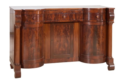 American Late Classical Mahogany Cylinder Sideboard, mid 19th c., H.- 42 1/4 in., W.- 67 1/2 in.,