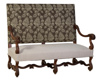 French Louis XIII Style Os de Mouton Carved Walnut Settee, 19th c., H.- 47 in., W.- 54 1/4 in., D.-