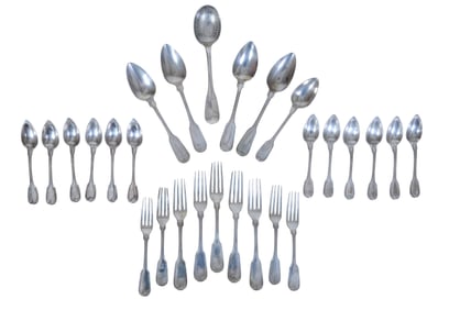 Twenty-Seven Pieces of Fiddle Thread Silver Flatware, 19th c., App. Total Coin Silver Wt.- 22.32