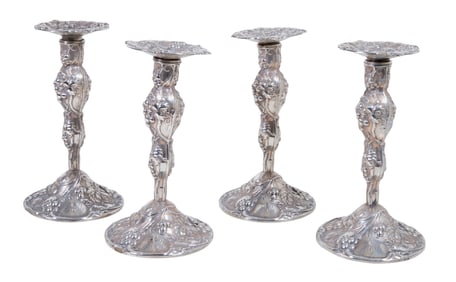 Set of Four Mauser Manufacturing Co. Weighted Sterling Pillar Candlesticks, New York, late