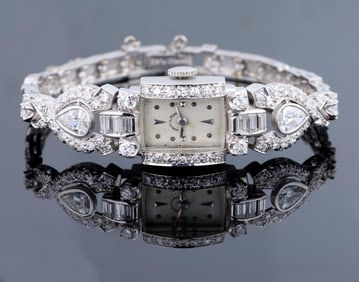 Ladies' Platinum and Diamond Hamilton Dress Watch, App. Wt.- 31.1 grams; L.- 6 3/4 in.