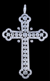 Platinum Diamond Cross Pendant, 20th c., App. Wt.- 10 grams; H.- 2 7/8 in., W.- 1 3/4 in.