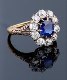 Ladies' 14K Yellow Gold, Sapphire and Diamond Ring, App. Wt.- 3.4 grams; Size- 5 1/2.