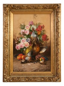 Max Albert Carlier (Belgian, 1872-1938), "Nature Morte," H.- 35 5/8 in., W.- 23 1/2 in., Framed H.-