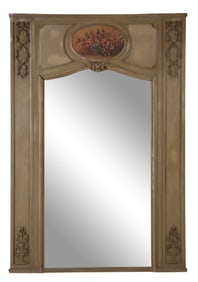 French Louis XVI Style Gris Peinte Trumeau Mirror, 20th c., H.- 78 1/2 in., W.- 53 3/4 in.