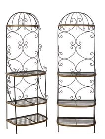 Paul Prudhomme's Pair of Brass and Iron Baker's Racks, 20th c., Each- H.- 76 in., W.- 24 1/2 in.,