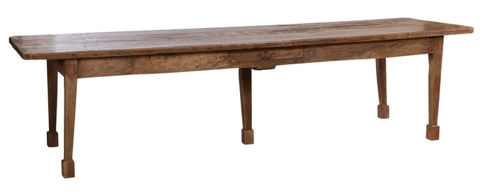Large French Provincial Walnut Farm Table, mid 19th c., H.- 30 1/2 in., W.- 121 in., D.- 37 1/4 in.
