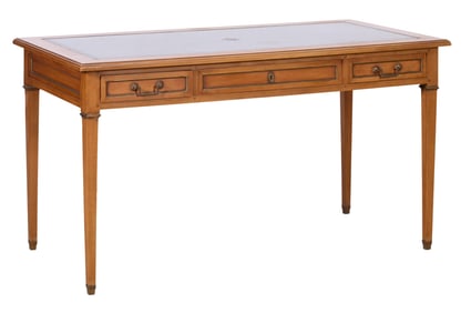 French Louis XVI Style Leather Top Writing Desk, 20th c., H.- 29 1/2 in., W.- 55 1/4 in., D.- 27 1/2