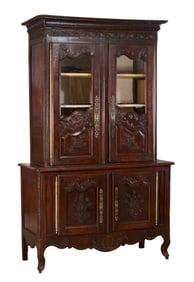 French Louis XV Style Carved Oak Buffet a Deux Corps, 19th c., H.- 93 in., W.- 57 in., D.- 22 1/2