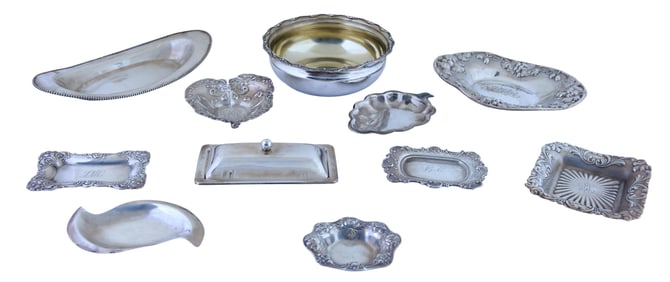 Eleven Pieces of Sterling Tableware, 20th c., App. Total Sterling Wt.- 34.9 Troy oz.; Bowl- H.- 2
