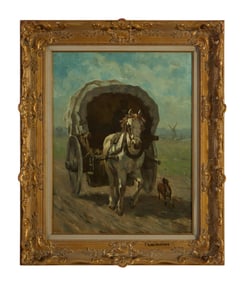 Edmond de Pratere (Belgian, 1826-1888), "Horse Pulling Carriage," 19th c., H.- 27 3/4 in., W.- 21