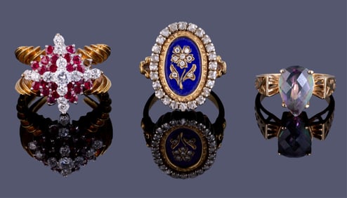 Three Yellow Gold Rings, App. Wt.- 27.4 grams; Size- 6 3/4. (3 Pcs.)