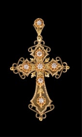 18K Yellow Gold and Diamond Cross Pendant, App. Wt.- 14.93 grams; H.- 3 in., W.- 1 3/4 in.