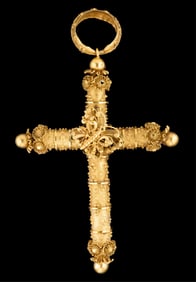 14K Yellow Gold Cannetille Cross Memorial Pendant, App. Wt.- 14.62 grams; H.- 3 5/8 in., W.- 2 1/4