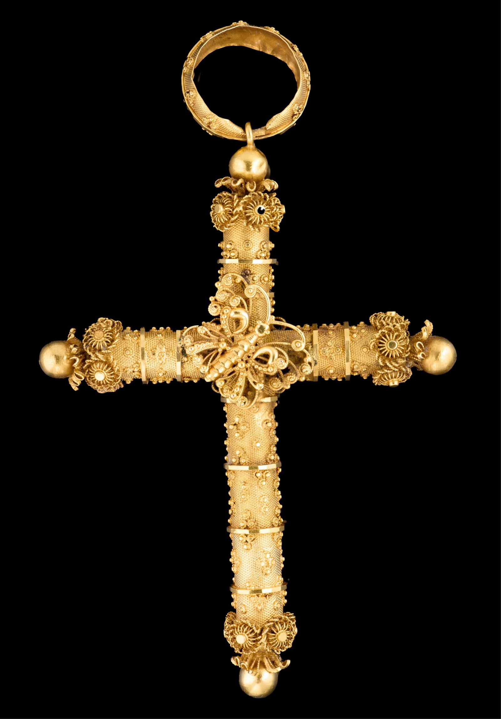 14K Yellow Gold Cannetille Cross Memorial Pendant, App. Wt.- 14.62 grams; H.- 3 5/8 in., W.- 2 1/4 (1 of 3)