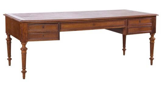 French Henri II Walnut Writing Desk, late 19th c., H.- 29 1/2 in., W.- 79 in., D.- 34 in.