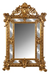 French Napoleon III Style Giltwood Cushion Mirror, 20th c., H.- 59 in., W.- 38 in., D.- 4 in.
